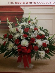 Red & White Funeral Basket from Philips' Flower & Gift Shop